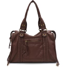 Vintage Washed PU Leather Large Capacity Tote Zip Pockets Braid Decor Shoulder Cross body Bag Unisex Women Daily Travel Handbag
