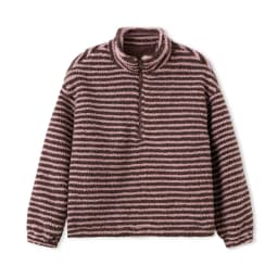 Women's Striped Fleece Jacket Color Block Half Zip Sherpa High Neck Pullover Trendy Oversized Warm Fuzzy Sweatshirt
