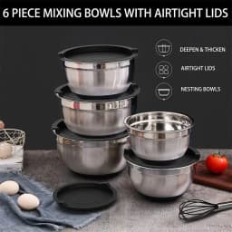 1/6PCS Silicone Bottom Thickened with Lid Cooking Basin Stainless Steel Egg Beating Basin Salad Mixing Basin Kitchen Baking