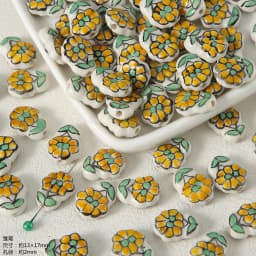 Exclusive Hand-painted Yellow Ceramic Straight Hole Bead Jewelry For Summer