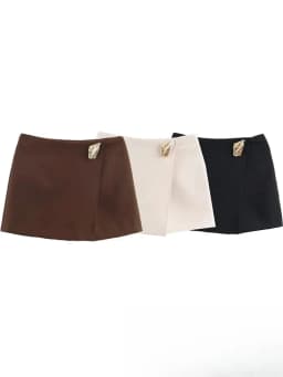 KONDALA Casual Chic Brown Mini Shorts Skirt Front Split High Waist Wide Leg Shorts Women Fashion 2025 Streetwear Fall Shorts