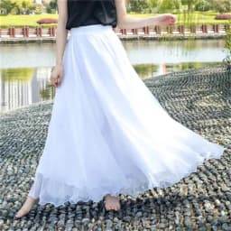 High-grade Double Layer Skirts Spring Summer Elastic High Waist Large Swing Gauze Chiffon Skirt A-line Pleated Long Beach Skirt