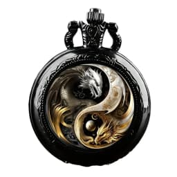 Creative Design Vintage Golden Silver Dual-Tone Dragon Quartz Pocket Watch Chain Pendant Necklace For Men And Women Jewelry Gift