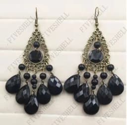 1920s Art Deco Antique Vintage Flapper Style Jet Black Rhinestone Extra Long Dangle Earrings Pearl Earrings Jewelry for Women