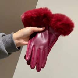 Women's Winter Luxury PU Leather Gloves Wrist Soft Faux Fur Trim Cuff Fashion Elegant Party Warm Touch Screen Drive Cycling