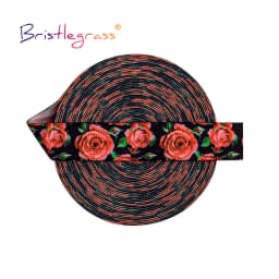 BRISTLEGRASS 2 5 10 Yard 5/8" 15mm Rainbow Rose Flower Floral Print Fold Over Elastic FOE Spandex Band Tape Hair Tie Sewing Trim