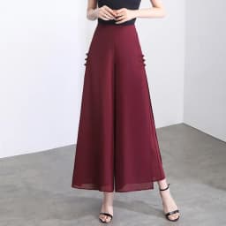 Women Side Slit Chiffon Pants Summer Thin Elastic Waist Wide Leg Pants Chic Droop Trousers Chinese Style Nine Point Pants