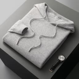 DjzDsm 100% Merino Wool Men's One-piece Ready-to-Wear Hoodie Knitted Sweatshirt Autumn Winter Casual Large Top Long Sleeved