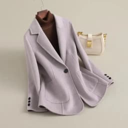Women's Suit Collar Double-sided Cashmere Wool Coat 2024 Fall Winter Chic Ladies Single Button Loose 100% Woolen Blazer Jackets