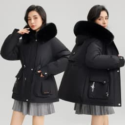 Winter New Warm Down Cotton Jacket with Large Fur Collar Hooded Coat Loose Women Thicken Parker Puffer Overcoat Casual Wear