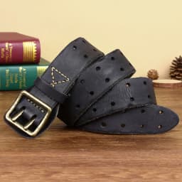 Men 2 Pin Buckle Top Real Full Grain Genuine Leather Belt 38 mm Double Needle Casual Jeans Belt