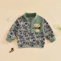 FOCUSNORM 1-6Y Little Kids Boys Pullover Sweatshirt Jacket Duck Embroidery Quarter Zipper Stand Collar Camouflage Tops