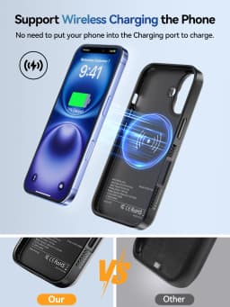 USB-C Battery Case for iPhone 16/16 Pro/16 Pro Max/16 Plus Portable Wireless Charging Cover Power Bank Extended Battery Pack