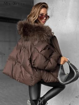 Oversized Faux Fur Hood Padded Jacket Women's Full Sleeve Zippers Loose Coats 2025 Autumn Winter Lady Thick Warm Outerwear