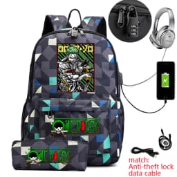 One Piece Zoro Print School Backpack Anti Theft Kids Teen Bookbag with Pencil Case