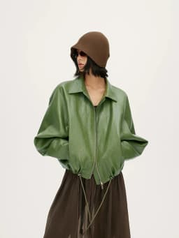 Lautaro Spring Autumn Green Short Pu Leather Jacket Women with Zipper Luxury Designer Clothes Loose Casual Korean Fashion 2026