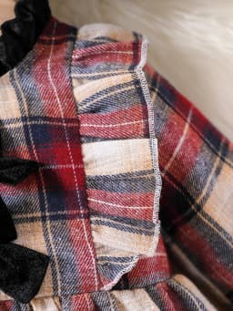 Fashion Plaid Patchwork Lace Collar Bow Tie Back Invisible Zipper Long Sleeve Dress for Baby Girl (Including Hat) Autumn