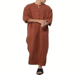 Middle Eastern Mens Thobe Dubai Style Loose Stand Collar Long Sleeve Robe Traditional Islamic Wear