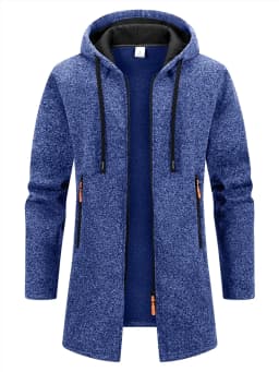Men's Retro Zipper Jacket Mid Length Windbreaker Spring Autumn Winter Fleece Warm Jackets Fashion Casual Patchwork Yarn Coat