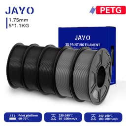 JAYO 3D PETG/PLA/PLA+ Filament 1.75mm +/-0.02mm PLA Filament 5 Rolls For Bambu FDM 3D Printer Neatly Wound 3D Printing Material