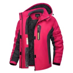 TACVASEN Womens Multi-pocket Ski Jacket with Detachable Hood Windproof Water-Resistant Fleece Lined Coat Wear-resistant Softshel