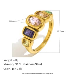 MamacitaSlay 316L Stainless Steel Multicolored CZ Stackable Ring 18K Gold Plated Vintage Waterproof Jewelry For Women Daily Wear
