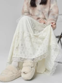 Gentle Wind High Waist A-Line Lace Splicing Long Skirt Women's Fairy Tale Cake Skirt Mid-Length Midi Skirt for Autumn Winter