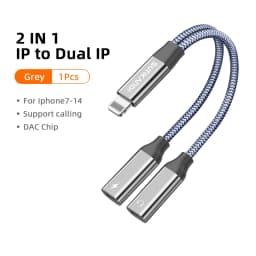SUNKANDI 2 in 1 Dongle Adapter, Lightning to 3.5mm Headphone and Lightning to Dual Lightning Audio and Charging Ports Splitter