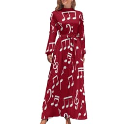 White Music Notes Dress Note Worthy Print Sexy Maxi Dress Aesthetic Bohemia Long Dresses High Waist Pattern Clothing