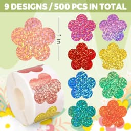 500pcs Laser Flower Sticker Roll Cute Flower Shape Sealing Sticker Color Waterproof Self-adhesive Sticker Gift Packaging Sticker