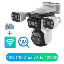 LS VISION 20MP 3-Screen 4-Lens 10X Optical Zoom WiFi Wireless Outdoor Security Camera PTZ with Auto-Tracking Surveillance Camera