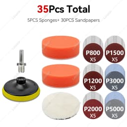 Car Waxing Sponge Pad Polishing Kit Auto Detailing Sandpaper Buffing Sanding Disc Polisher Drill Adapter Headlight Restoration