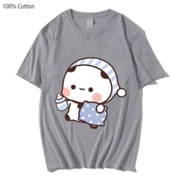 Couple Shirts Kawaii Cute BuBu Panda Going To Sleep with DuDu Bear Graphic Tshirt Cotton Men Women Clothes Long Sleeve Tees