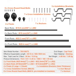 SucceBuy 1 in Double Curtain Rods 36-72/74-144 inches Drapery Rods for Windows 24-68/69-140 Inches Telescoping Dual Curtain Rod