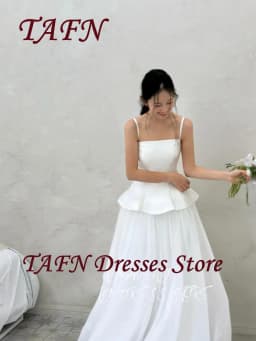 TAFN Simple A Line Wedding Dress Spaghetti Straps Floor Length Bridal Gown Korea Photoshoots 웨딩드레스 Corset Customized