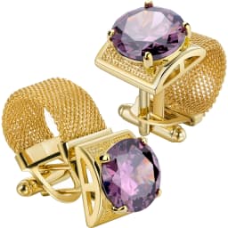 Men Birthstone Cufflinks Gold Mesh Chain Oval Crystal Zircon Cuff Links for French Shirt Birthday Gift for Men HAWSON