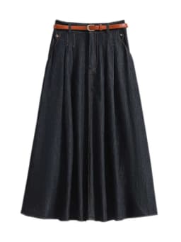 Plus size Women 2025 Autumn New Lyocell Denim Skirt Chubby Girl High Waist Slimming Belly Covering A Word Pleated Umbrella Skirt