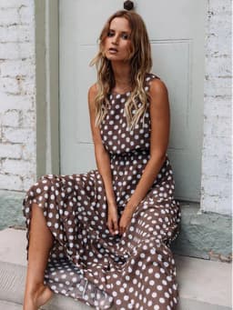 Summer Sleeveless Polka Dot Print Women Midi Dress Casual Fashion Dresses A-Line Boho Elegant Beach Long Dress Vestidos