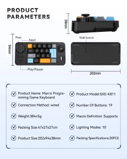 Programmable Wired Mechanical Keyboard with Volume Scroll Wheel,Game Joystick 19Key Hot-Swappable Number Keypad for Win8/10/Mac
