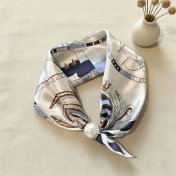 Spring Summer Thin Pearl Silk Scarves Magnetic Buckle Lazy Scarf Women Girls Sweet Elegant Pendant Collarbone Chain Neck Scarf