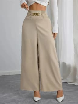 New Women's Trousers Thin High Waist Chain Elastic Waist Khaki Elegant Office Black Casual Wide-leg Pants for Female