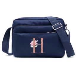 Large Capacity Travel and Commuting Storage Blue Bag Rose Gold Series Print Pattern Multi-layer One Shoulder Crossbody Bag