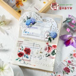 2m/roll Junk Journal Collage Material Stickers Creative Text Plants Flowers PET Masking Tape Scrapbook DIY Supplies Stickers