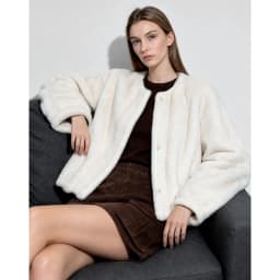 Amii Crew Neck Faux Fur Coat Lantern Sleeve Loose Fit Warm Light Luxury Minimalist 2026 Winter Women's Fur Coat 12624109