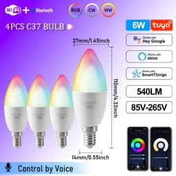 1-10PCS LED Candle Tuya Bulb WiFi E14 Smart RGB CW AC 85-265V 6W LED Lamp C37 Bulbs App Voice Control Support Alexa Google Home