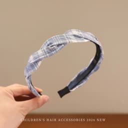 2026 New Preppy Style Gingham Braided Headband for Girls Blue Plaid Soft No Slip Hair Accessories for Toddler Kids Fashion Gift