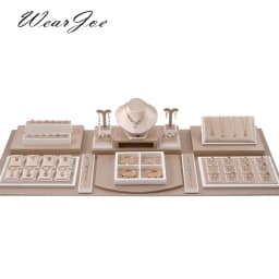 PU Leather Jewelry Store Display Case Ring Earring Bracelet Organizer Tray Pendant Necklace Chain Holder Neckform Stand Showcase