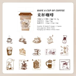 6style 30pcs retro coffee themed PET material decorative sticker DIY handmade material scrapbook diary album decorative sticker