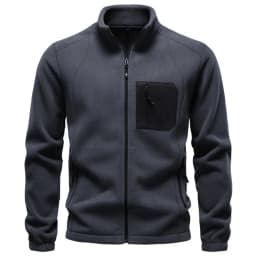 AIOPESON Men Fleece Jacket Full Zip Mock Neck Polar Fleece Sweatshirt Thermal Multi Pocket Outdoor Casual Autumn Winter Coat