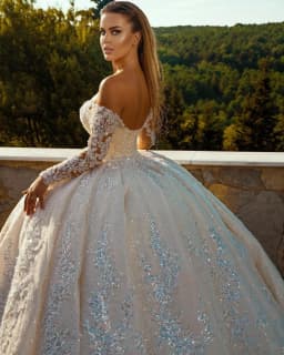 Customized V-Neck Lace Wedding Dresses Off The Shoulder Long Sleeve Shiny Beaded Sequins Princess Ball Gown Vestidos De Novia